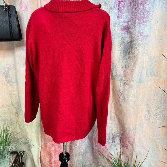 VTG📌Casual W.E.A.R Cotton Blend 2-Way Zipper Fire Red Cardigan with Collar - Picture 2 of 16
